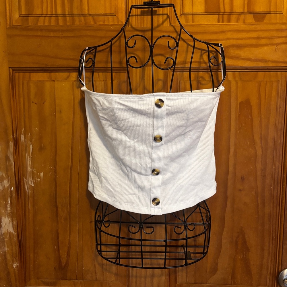 White Button-Down Women's Tube Top